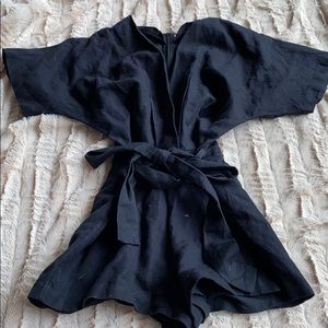 Black linen romper